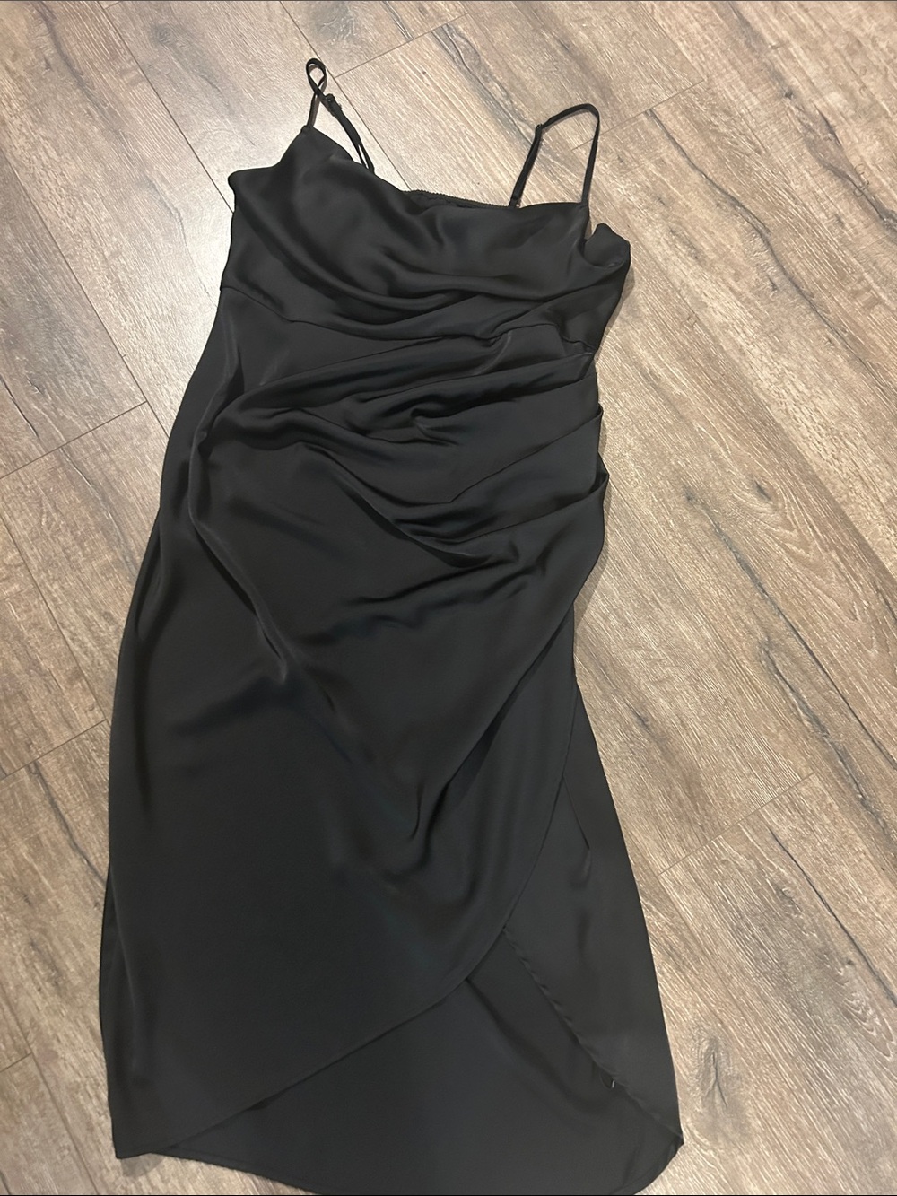 SHEIN Black Satin Cowl Neck Midi Slip Dress